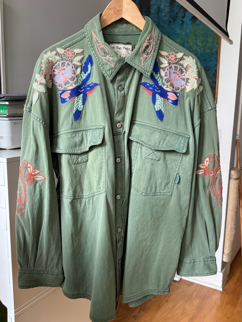 Embroidered Utility Shirt Jacket